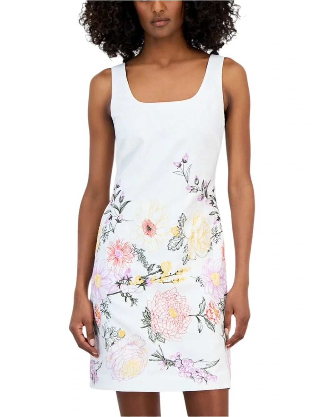Tahari ASL NWT Floral Embroidered Square Neck Shift Mini Dress Ivory Cream 14 - Picture 5 of 14